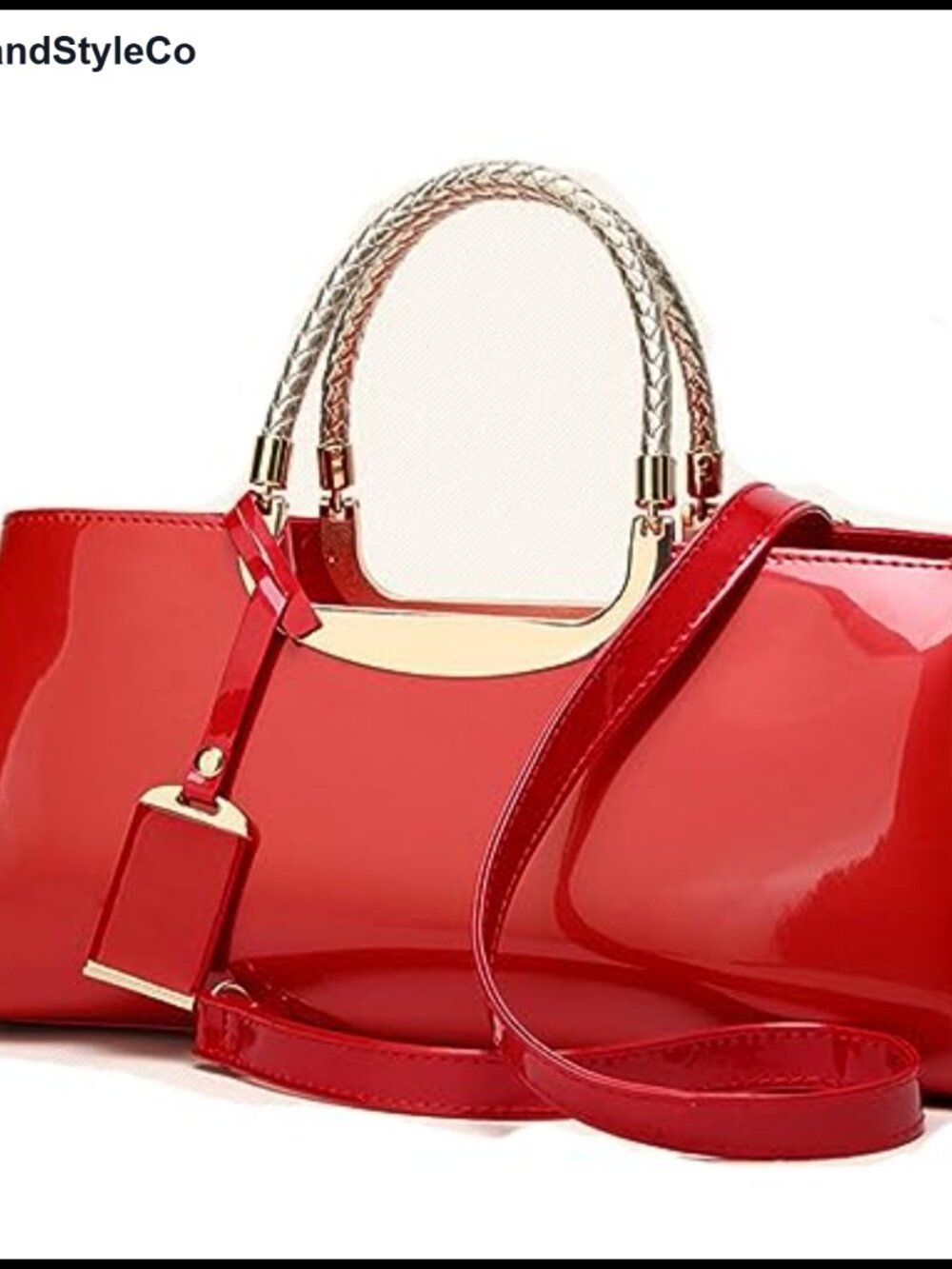 Glossy Patent Leather Satchel Top Handle Evening Bag Removable Strap